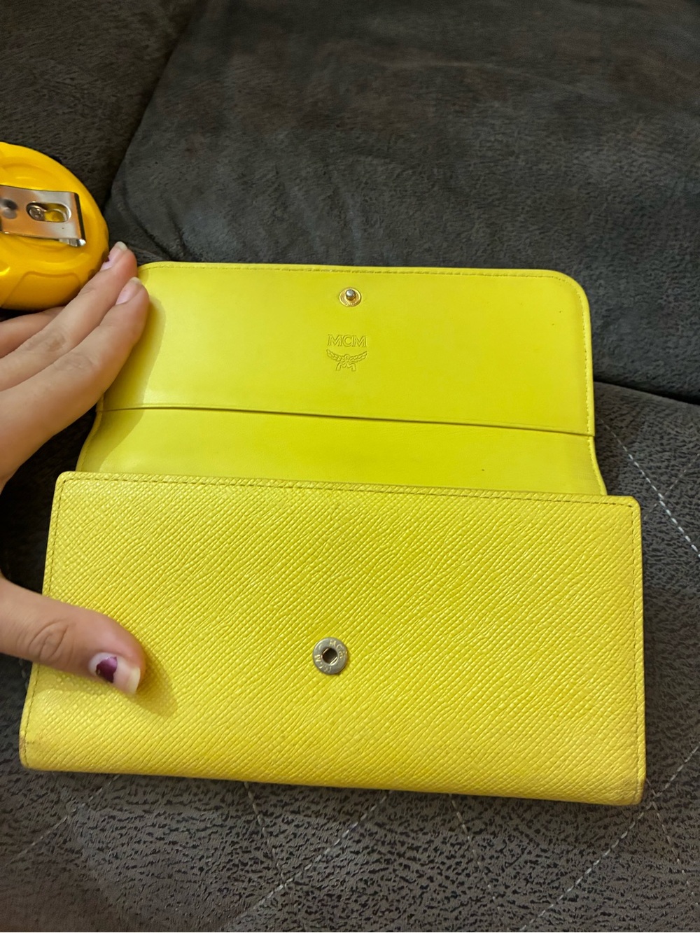 MCM Yellow Textured Leather Continental Wallet with Gold Logo Hardware - Picture 3 of 6